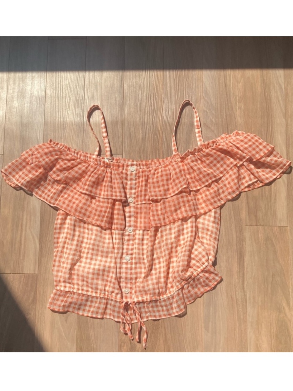 LC Lauren Conrad check print ruffle detail boho top XXL